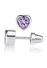 superb silver cubic zirconia heart June birthstone baby earrings